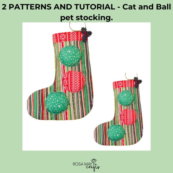 Make your own Pet festive stockings 2 PDF, Cat face, 3D ball design - Image 3