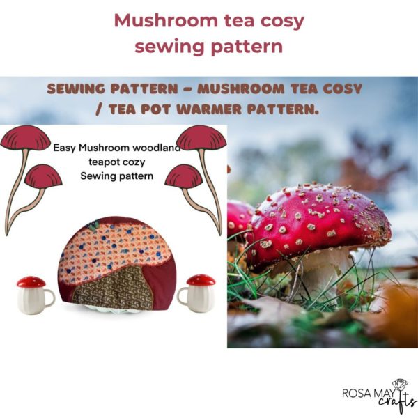 Mushroom teapot cozy sewing pattern, Fabric teapot cover - Image 3