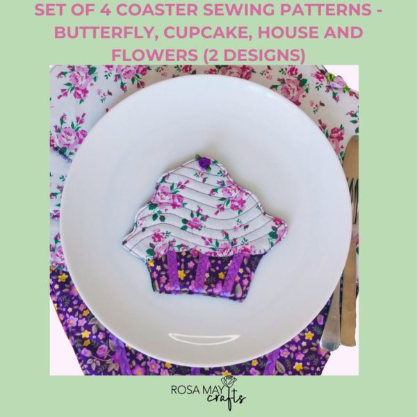 Magical butterfly, flowers, cupcake and home coaster 4 sewing patterns, - Image 2